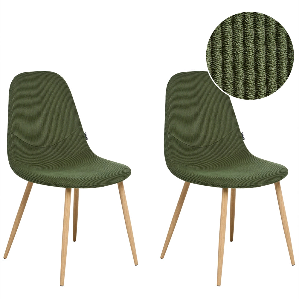 Set di 2 sedie da pranzo Struttura in tessuto verde Seduta in velluto a coste Design moderno senza braccioli