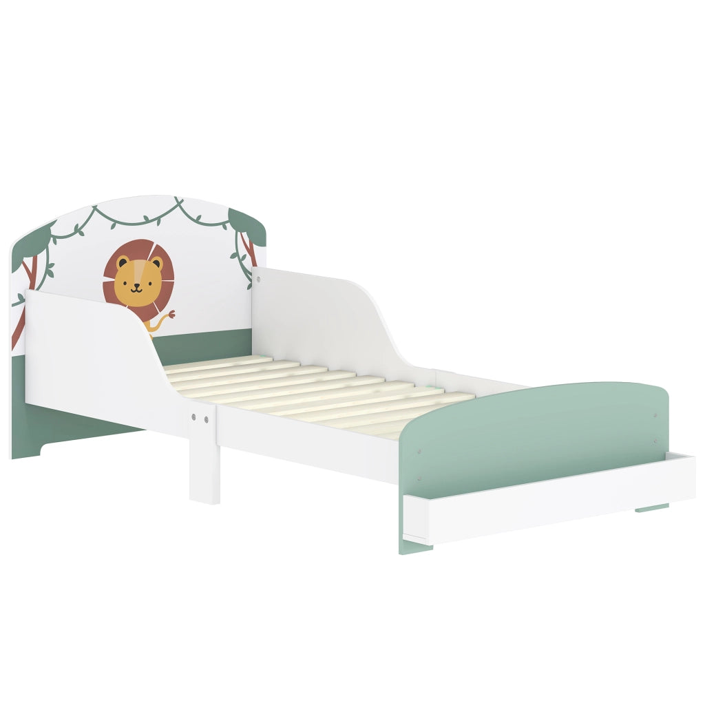 Letto Basso per Bambini 3-8 Anni 150x77x60 cm con Spazio Contenitore e Sponde Laterali in MDF Verde