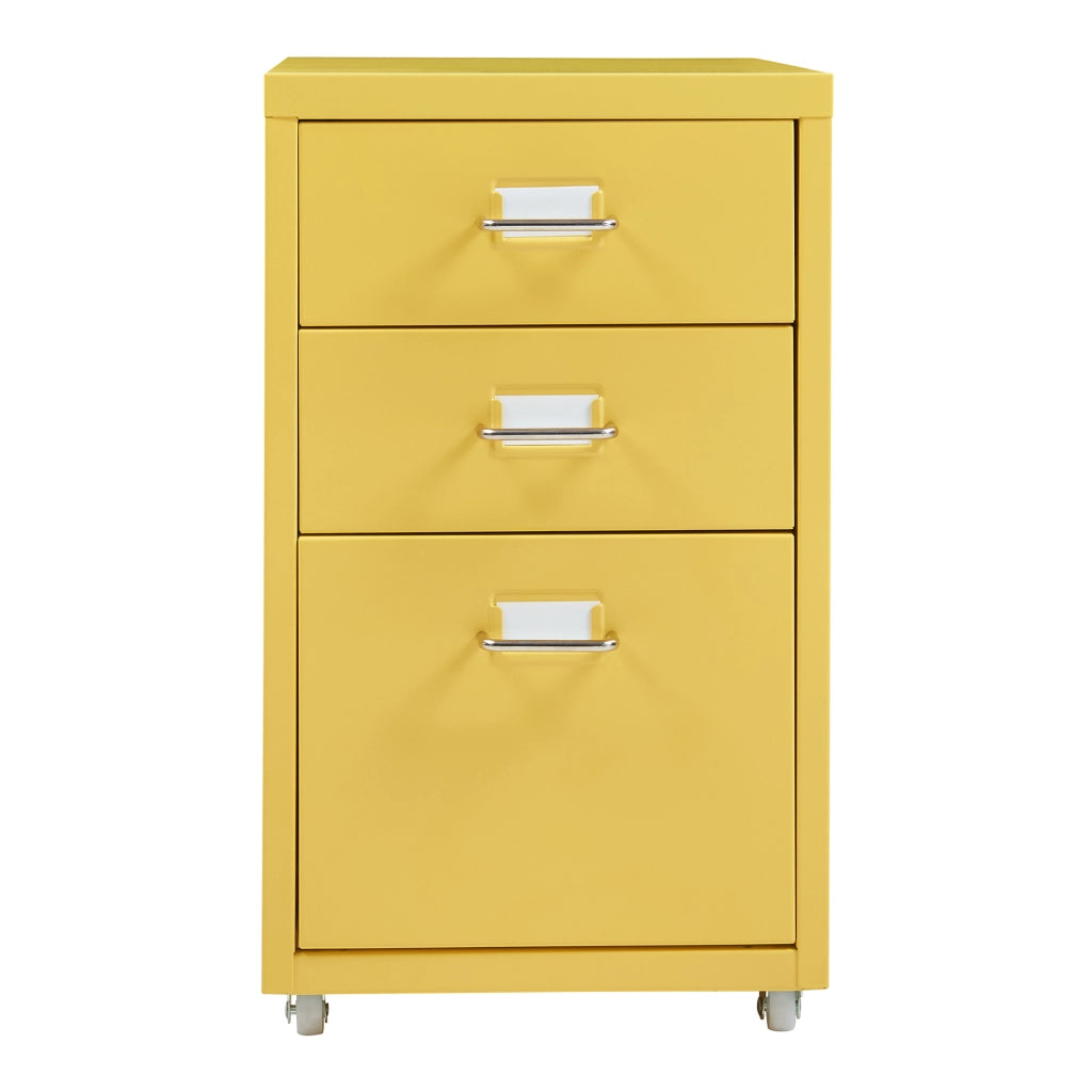 Cassettiera Kökar in Acciaio Mobile Archivio con 3 Cassetti e Rotelle - Giallo [en.casa]