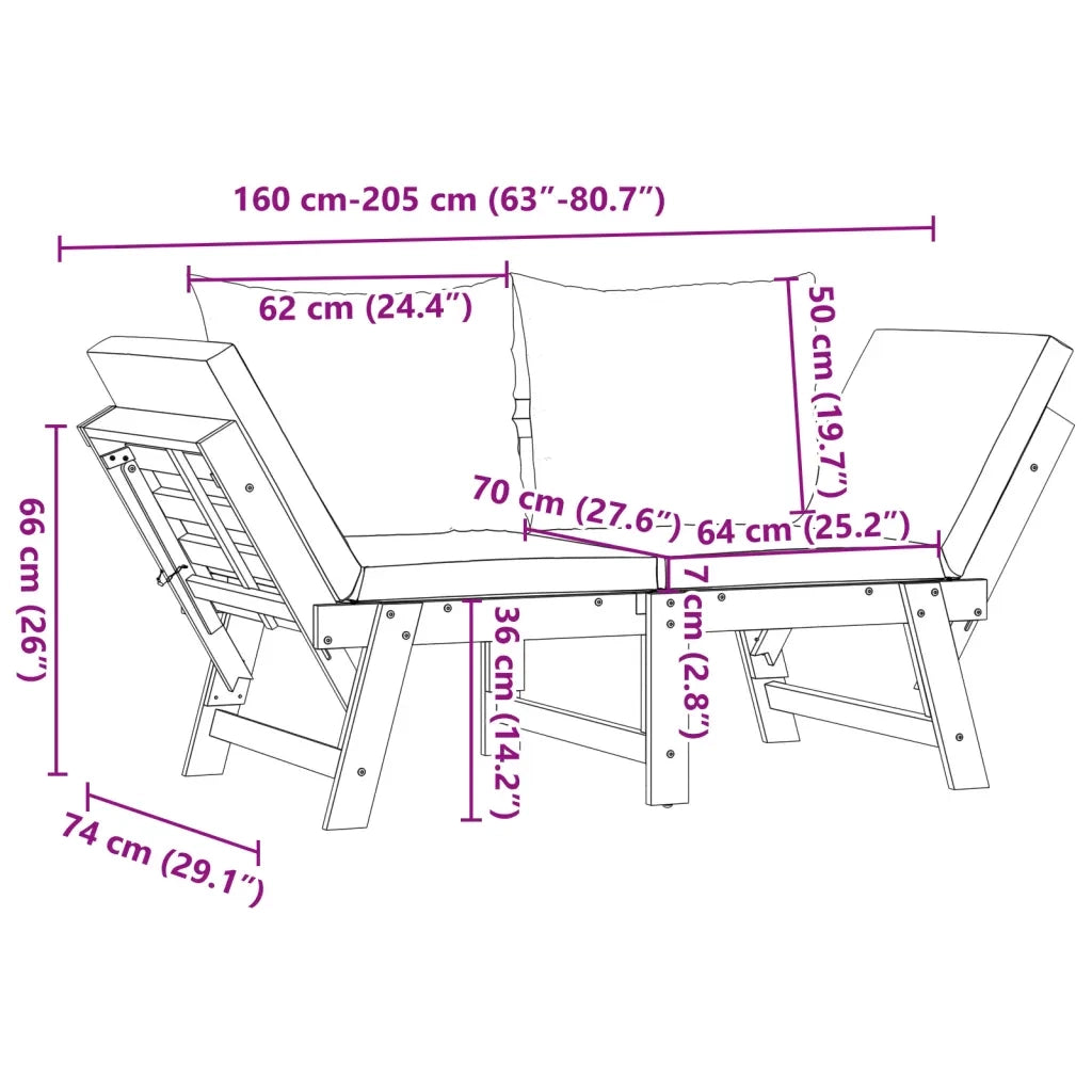 Panchina da Giardino | Panca da Giardino con Cuscini 2-in-1 in Legno di Acacia