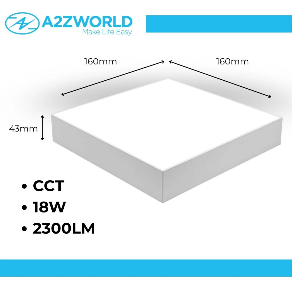 Plafoniera Pannello Led CCT Quadrato 160X160X43mm 18W 2300LM Montaggio a Plafone