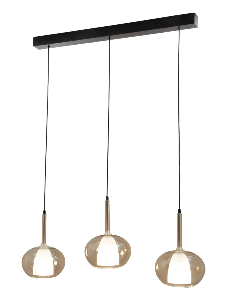 Lampada a Sospensione Edolo in Metallo e Vetro Borosilicato Colore Ambra, 3x E27 40W, IP20, Design Elegante per Interni - Edolo