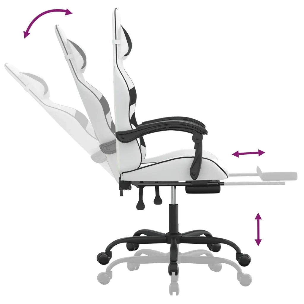 Sedia da Gaming con Poggiapiedi Bianco e Nero in Similpelle 3143864