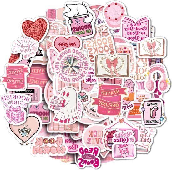 Sticker estetici autoadesivi rossi - 60 pezzi - vinile trasparente - impermeabile - per bottiglia di acqua, quaderno, laptop - stile 2