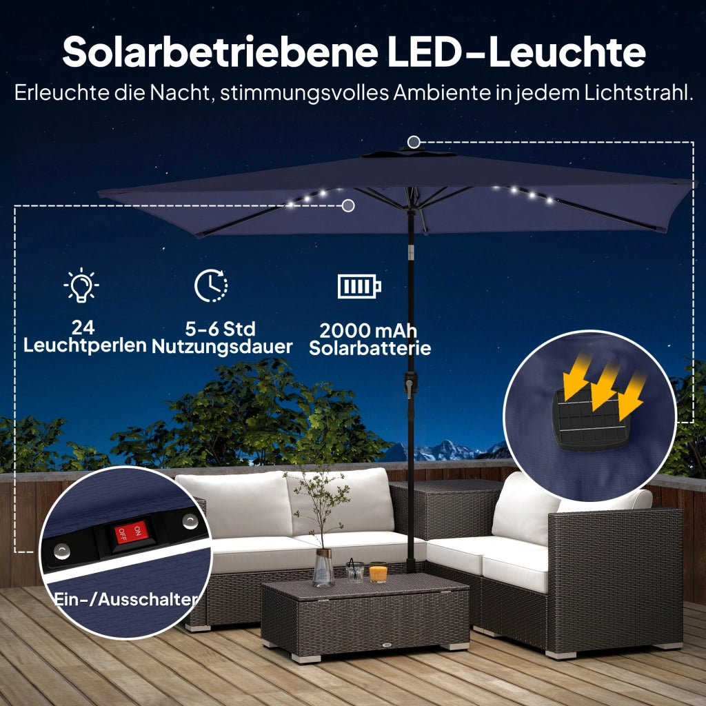 Ombrellone LED Solare 300x200 cm Pieghevole ¨C zephmum ¨C Blu Marino