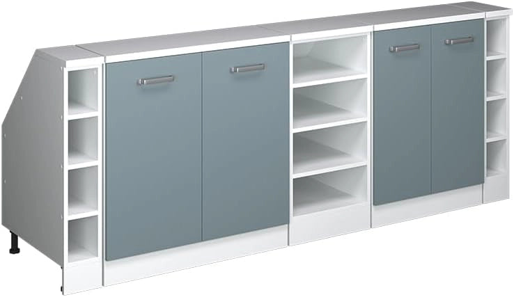 Set di mobili sottotetto Rion, Grigio-blu, 210 cm Set di 5 carcasse armadio profondità 60 cm, adatto per il salvaspazio sotto tetti spioventi
