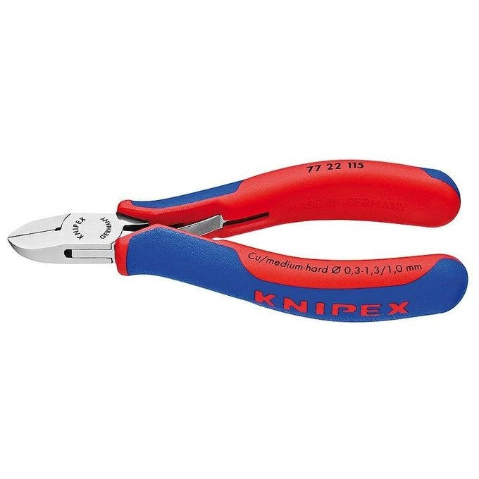 Knipex 77 22 115 Tronchetti elettronici Pinze diagonali Acciaio speciale temprato 57 HRC Impugnatura a due componenti colore Blu Rosso