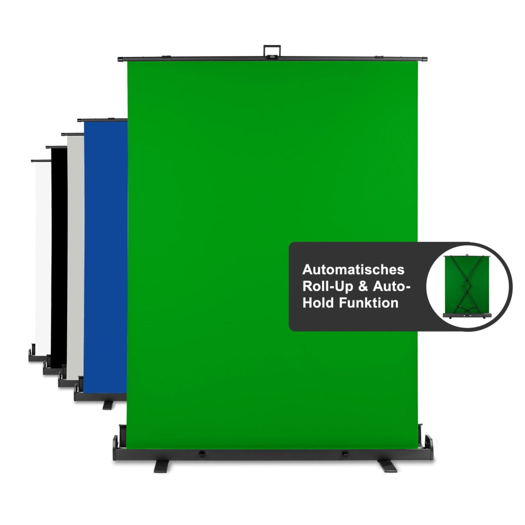 Fondale fotografico a rullo verde 155 x 200 cm, sfondo avvolgibile con supporto, sistema per studi fotografici, pannello ingualcibile ideale per chroma key
