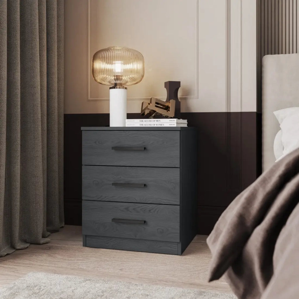 Comodino FLOYD – 3 cassetti – Effetto legno grigio
