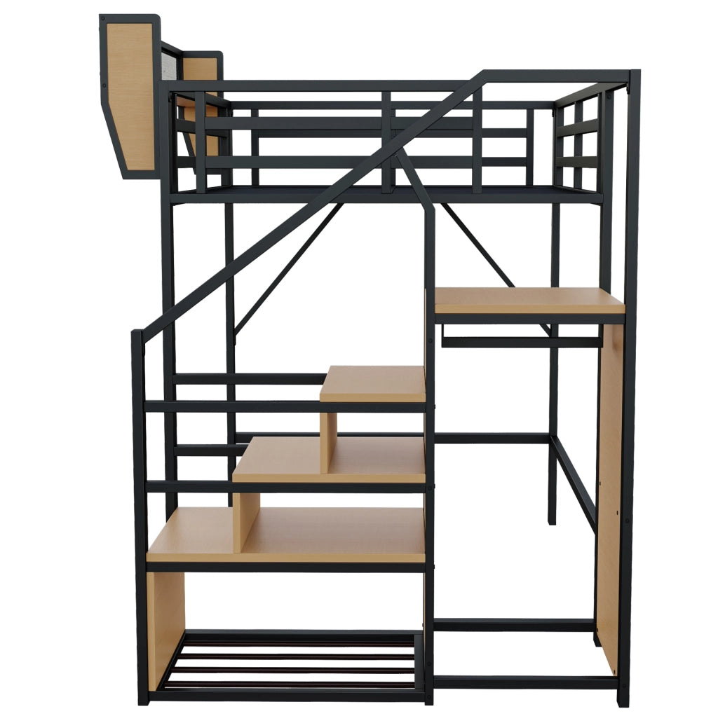 Letto a soppalco 140x200 cm in metallo e MDF con scala di sicurezza; nero