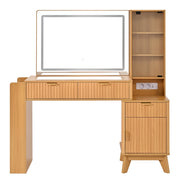 Toeletta con specchio LED; 3 cassetti e vano laterale - in MDF e truciolare - 133×40×136 cm - naturale