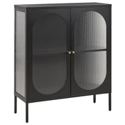 Credenza in acciaio nero e ante in vetro opaco in stile moderno contemporaneo