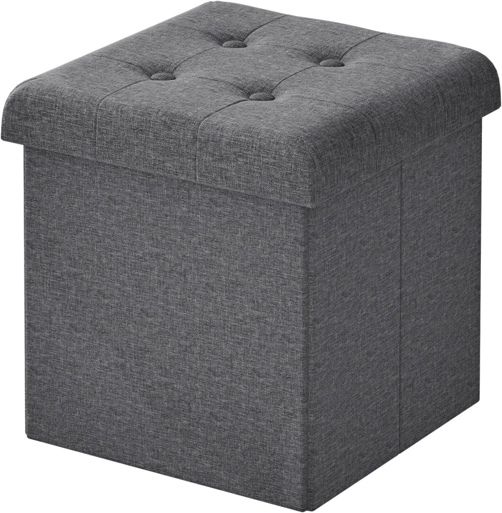 Pouf con Contenitore, Puffo Pieghevole con Coperchio, Poggiapiedi Divano, Cubo Seduta con Ripiano, per Soggiorno o Camera da Letto, 30x30x30 cm, Grigio Scuro