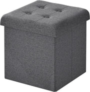 Pouf con Contenitore, Puffo Pieghevole con Coperchio, Poggiapiedi Divano, Cubo Seduta con Ripiano, per Soggiorno o Camera da Letto, 30x30x30 cm, Grigio Scuro