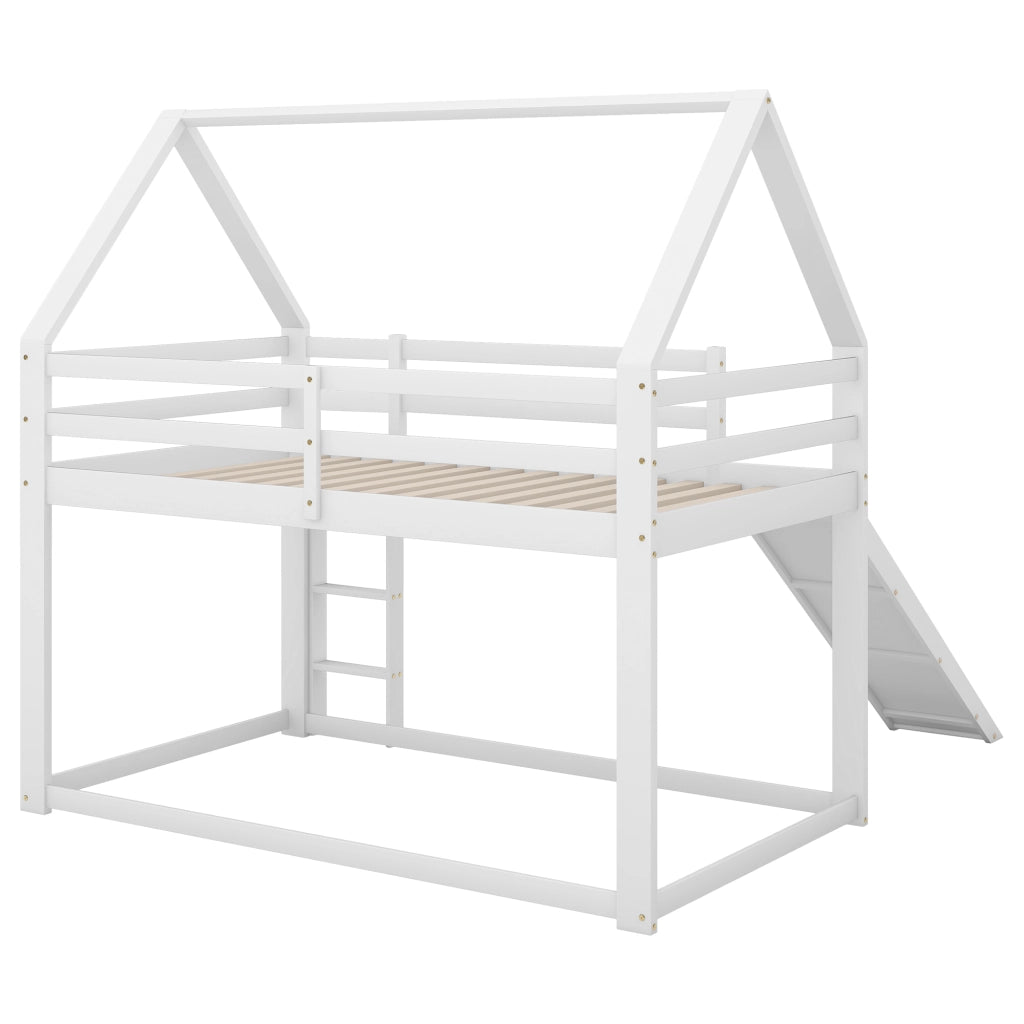 Letto a castello casa con scivolo pino bianco 90x200 cm