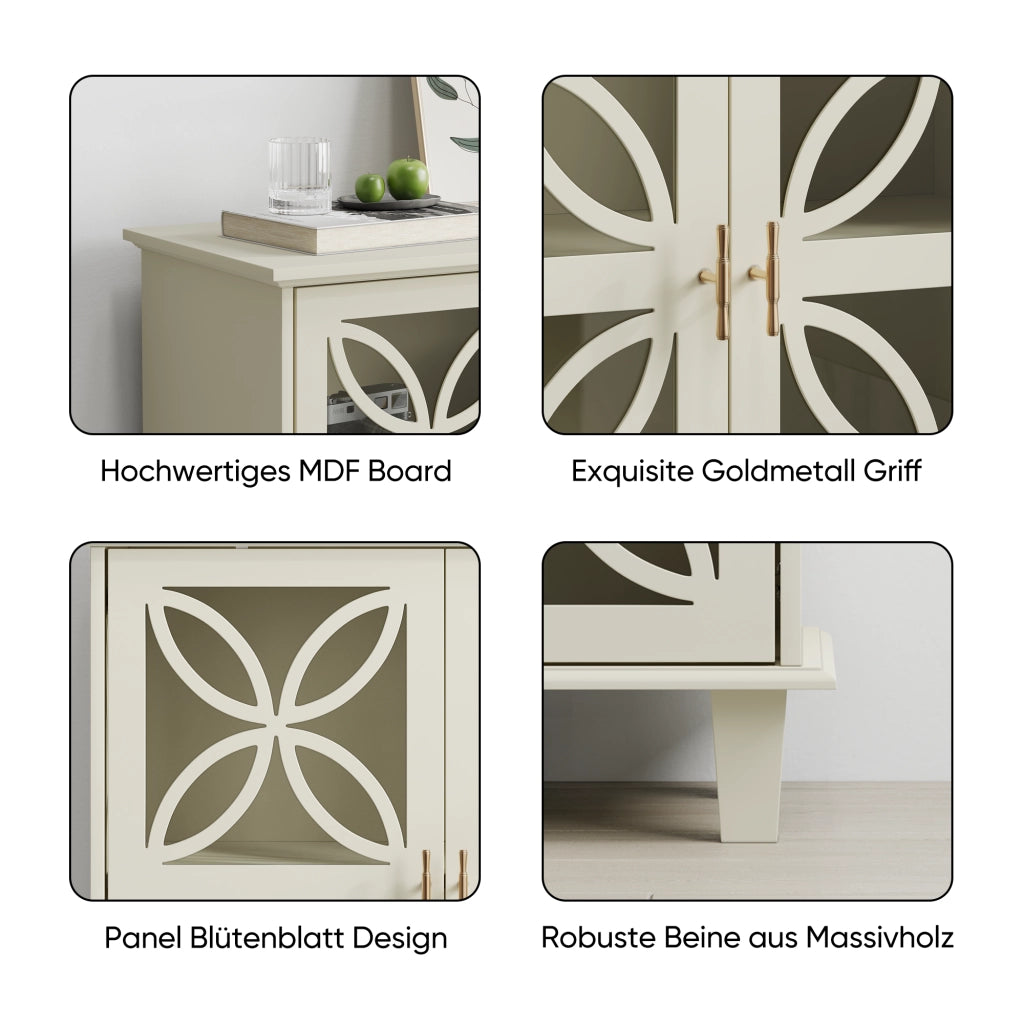 Credenza con 2 ante in vetro e ripiani regolabili; per cucina; in MDF; crema; 94×47.3×16.0 cm