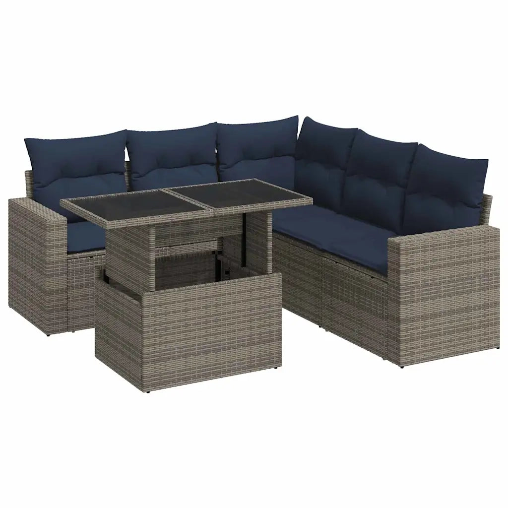 Set Divano da Giardino 6pz con Cuscini Grigio Polyrattan Acacia 3326322