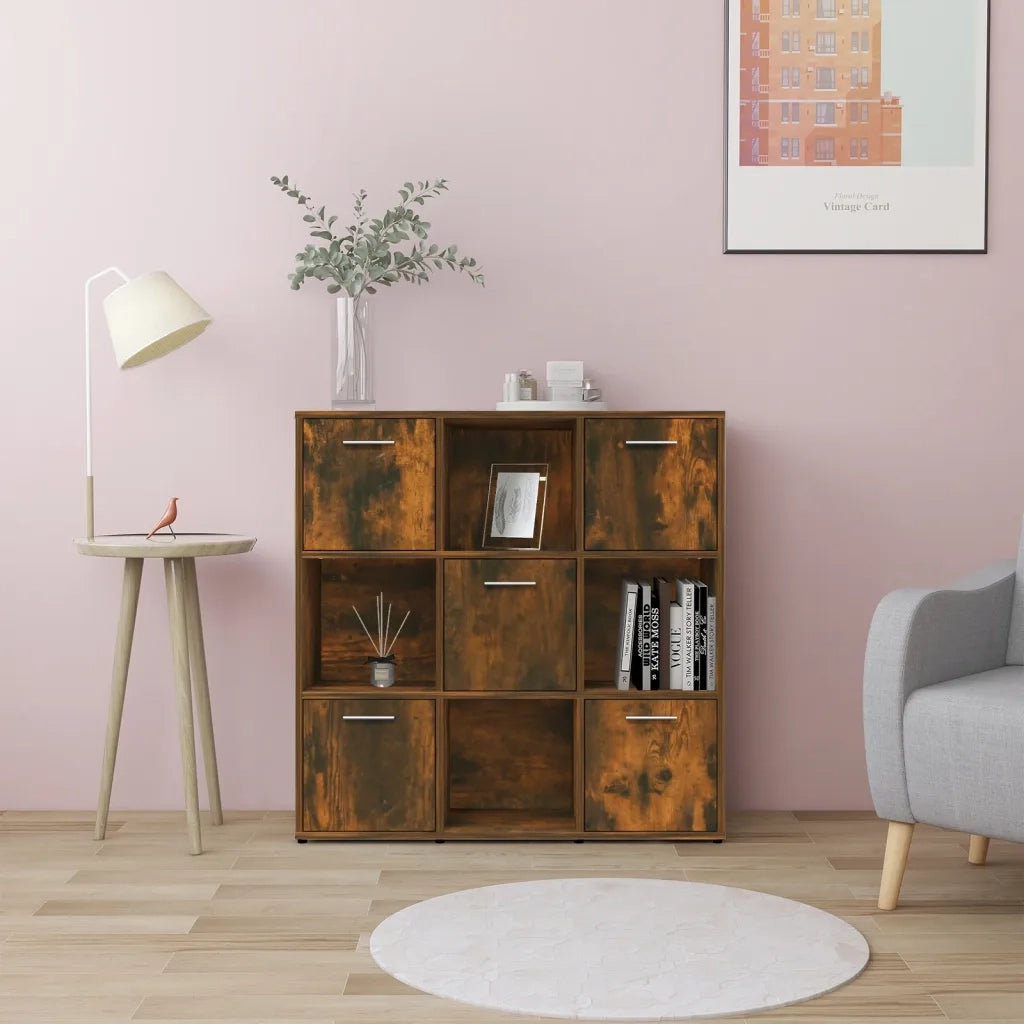 Libreria-Scaffale per Libri-Mobile di Stoccaggio Rovere Fumo 90x30x90 cm in Legno Multistrato