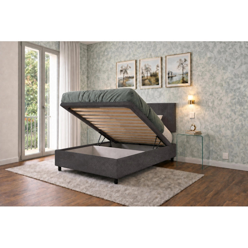 Letto imbottito Singolo 80x200 cm Vertical - Contenitore,Microfibra,Grigio