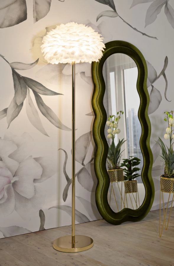 Lampada da Terra Feathers Slim Bianca Ø43x170 cm in Ferro e Plastica Bianco e Oro
