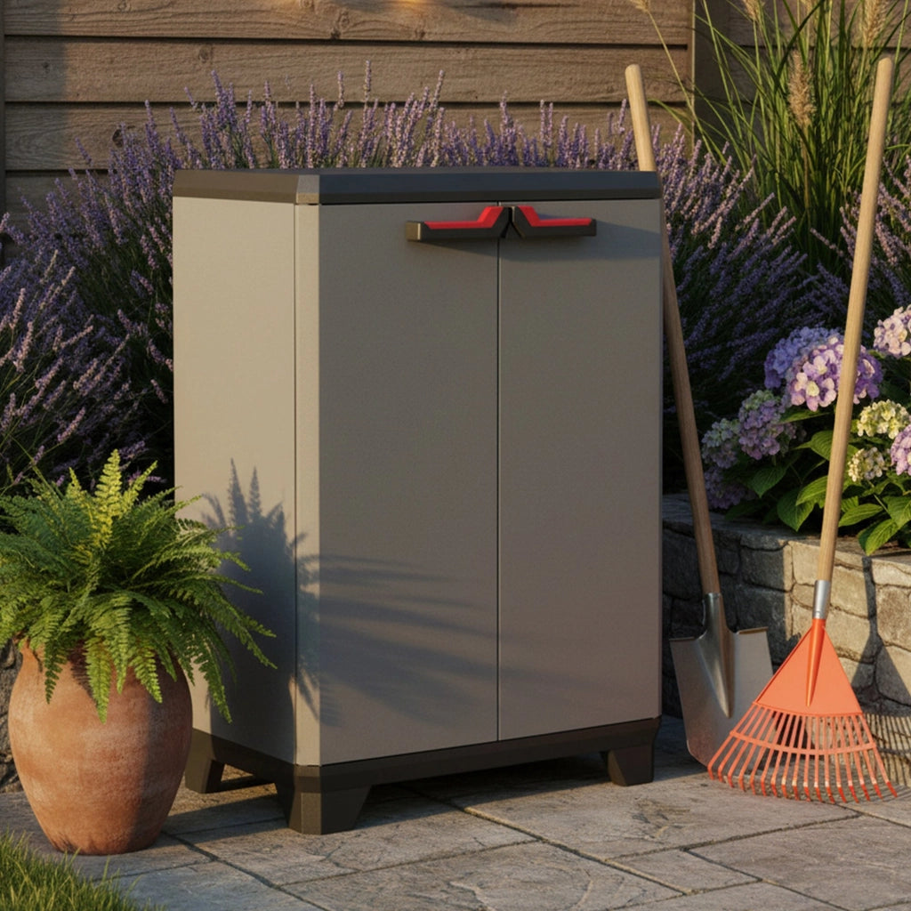 Armadio da esterno Cochrane, Mobile outdoor, Mobiletto giardino multiuso, Contenitore per balcone o garage, Made in Italy, 68x39 h90 cm, Grigio