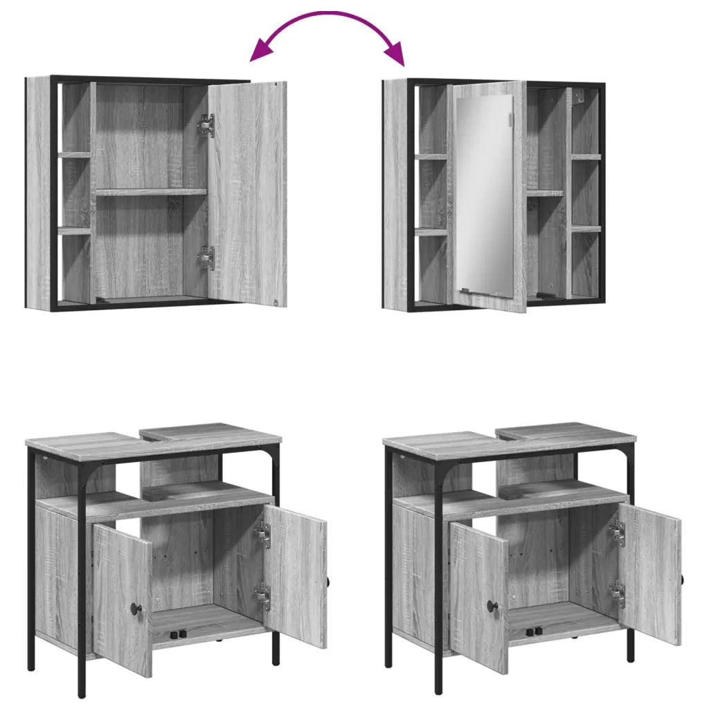 Set Mobili da Bagno | Armadio da bagno 2 pz Grigio Sonoma in Legno Multistrato