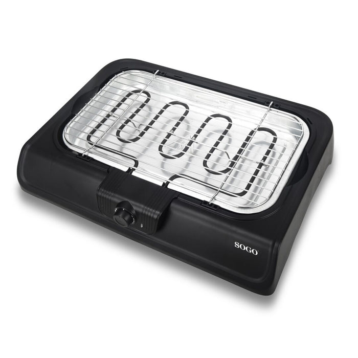 SOGO Barbecue Elettrico 2 in 1 – 2000W – Tavolo e Supporto, Griglia Antiaderente, Termostato Regolabile, Vassoio Raccogli Grasso, Facile da Pulire