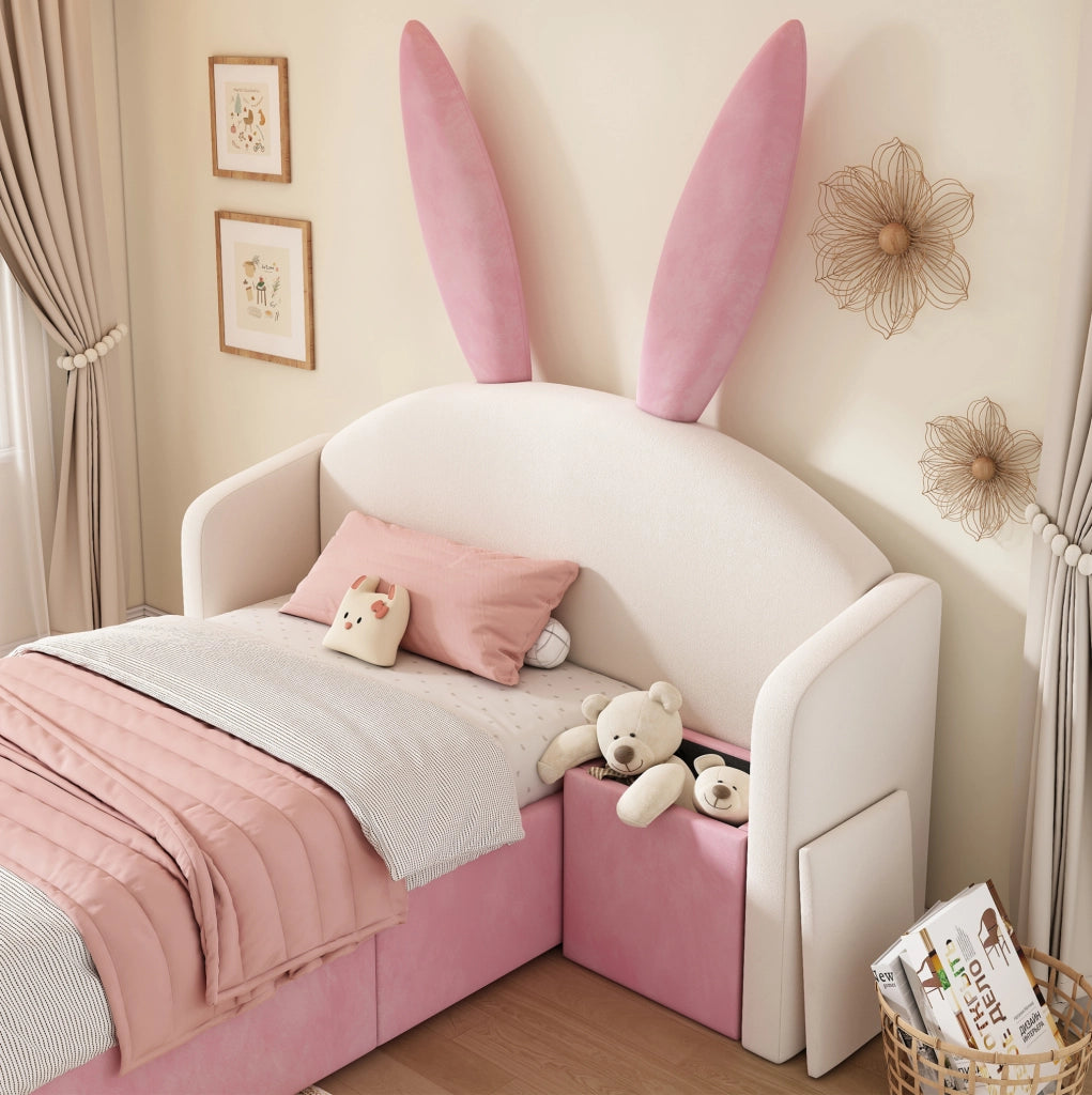 Letto imbottito 90x200 cm con contenitore idraulico e comodino reversibile