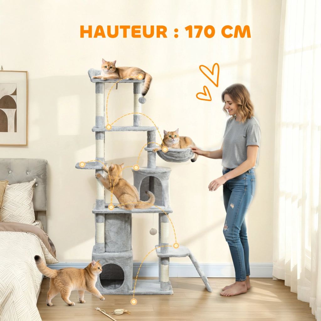 Albero tiragraffi con piattaforme e nicchie ¨C zephmum ¨C grigio scuro 170 cm
