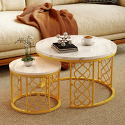 TAVOLINI DA CAFFÈ Set 2 Pezzi 70x70x45 cm Effetto Marmo Bianco con Struttura Color Oro