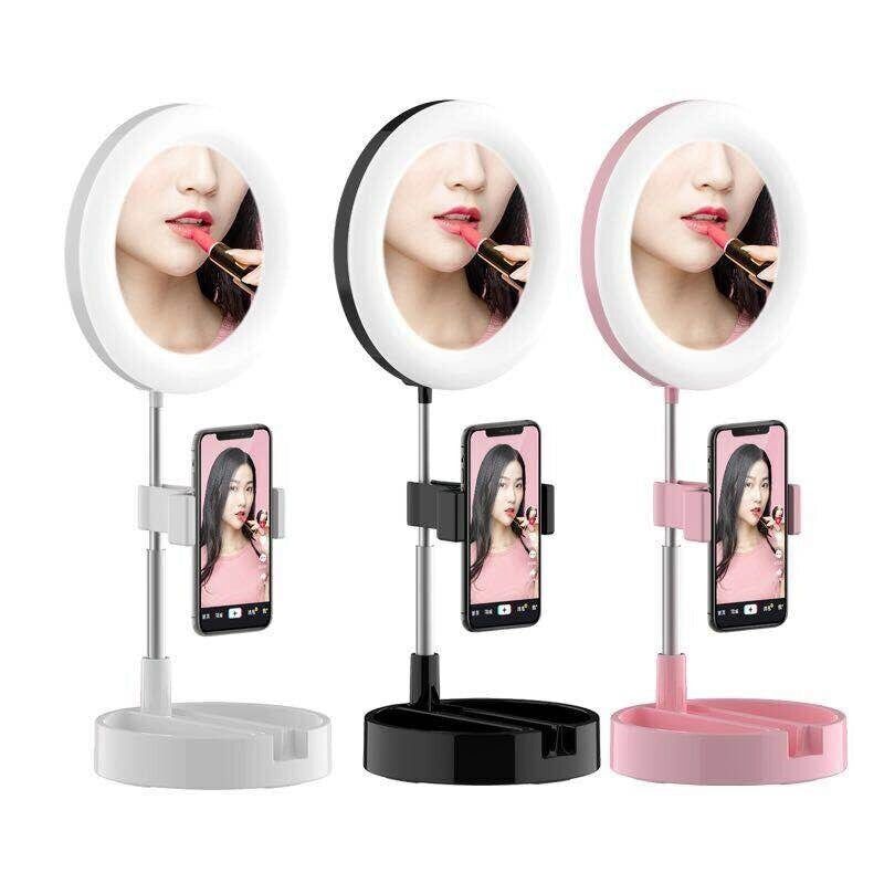 Anello luminoso specchio LED telescopico con supporto cellulare selfie 3 luci