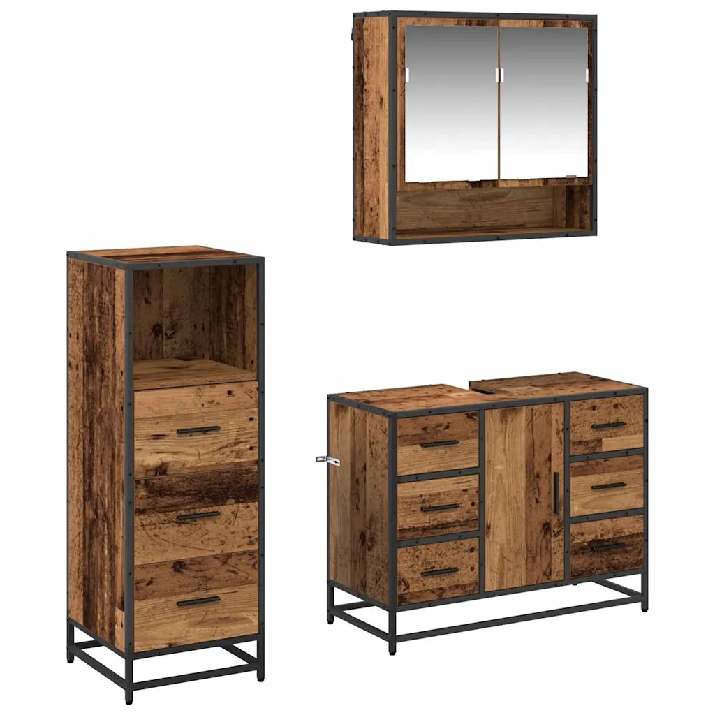 Set di mobili per il Bagno | Armadio da bagno con cassetto 3 pz Legno vecchio