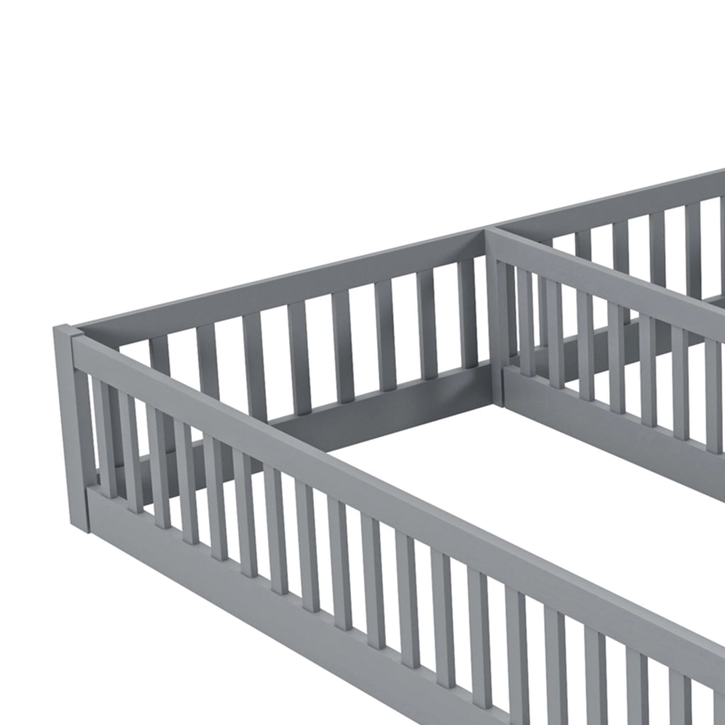 DESMIU Letto bambino 90 × 200 cm 2 posti con sponda di sicurezza, senza materasso, in pino e MDF, grigio