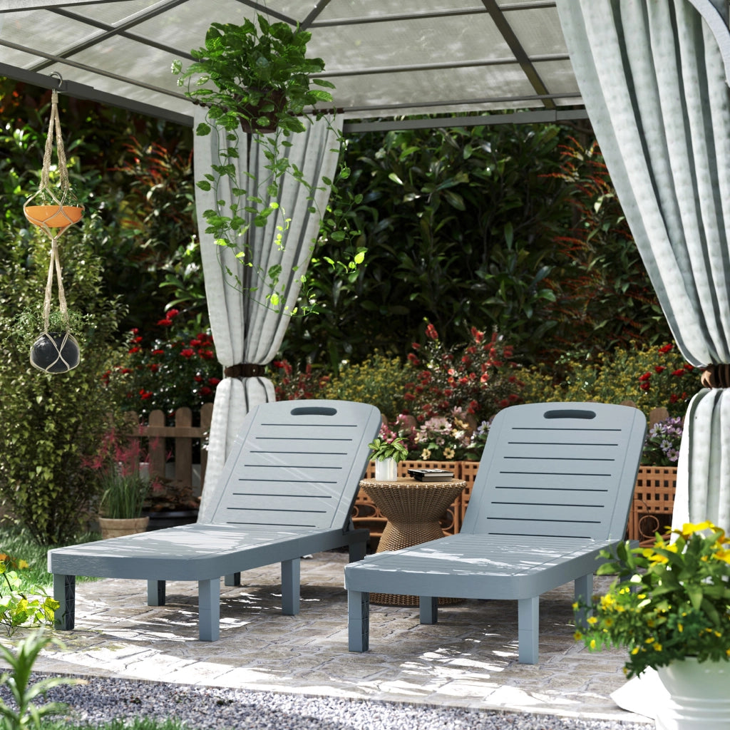 Lettino prendisole 2 pezzi con vassoio ¨C zephmum ¨C effetto legno 62x158x88 cm grigio