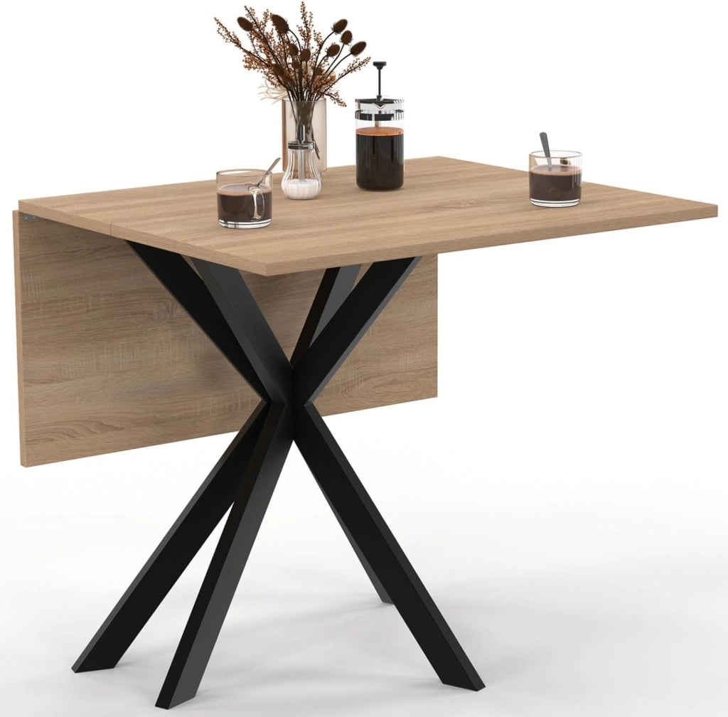 Consolle pieghevole per 2-4 persone ALIX con gambe in legno e ragno nero 103 x 76 cm