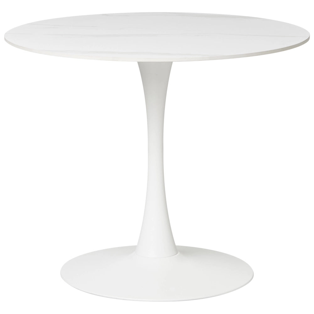 Tavolo da pranzo rotondo Piano in pietra sinterizzata effetto marmo bianco ø 90 cm Base in metallo 4 posti Cucina