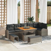 Set Divano da Giardino con cuscino 9 pcs Grigio polyrattan