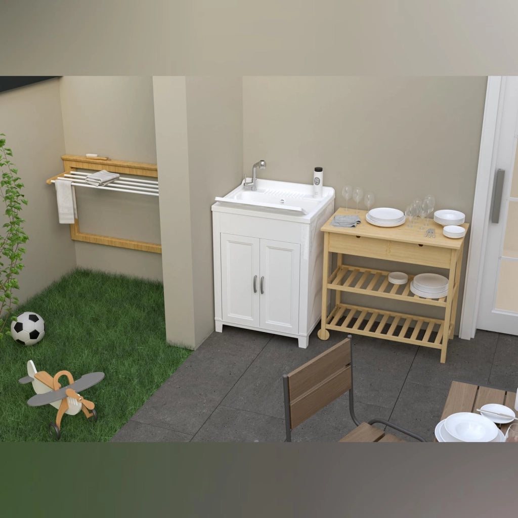Mobile Lavatoio in PVC Bianco con Sifone 60 CMX50X85H