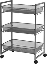 Trolley a 3 Livelli - Trolley da Cucina - Carrello da Bagno - Grigio - 42 x 26 x 62,3 cm