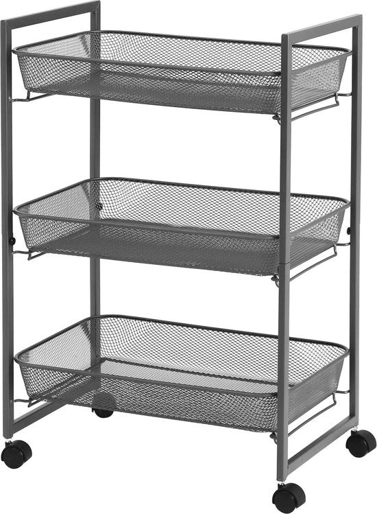 Trolley a 3 Livelli - Trolley da Cucina - Carrello da Bagno - Grigio - 42 x 26 x 62,3 cm