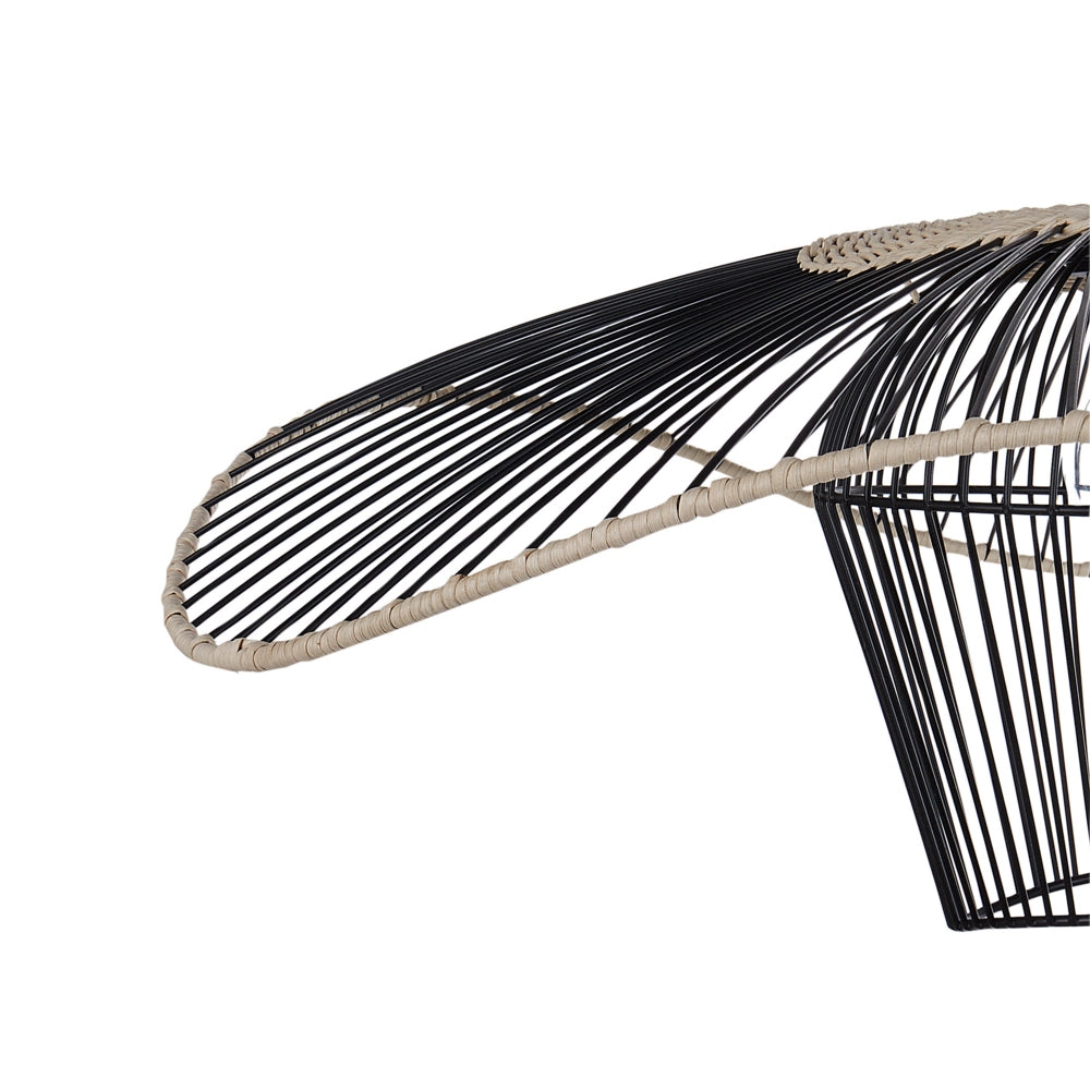 Lampada a sospensione con paralume in rattan e metallo nero soggiorno camera da letto