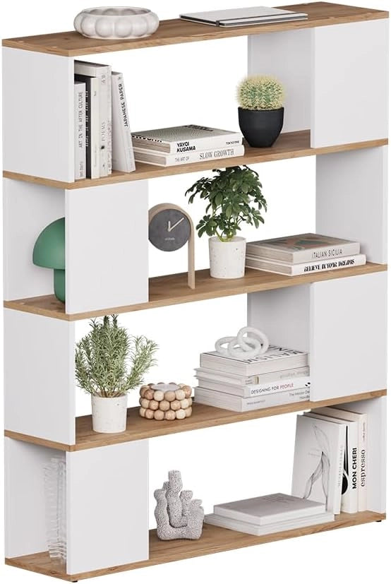 Divisorio per ambienti Eneos, Rovere bianco/dorato, 100 x 124.5 cm, utilizzabile come scaffale autoportante per una suddivisione flessibile degli spazi