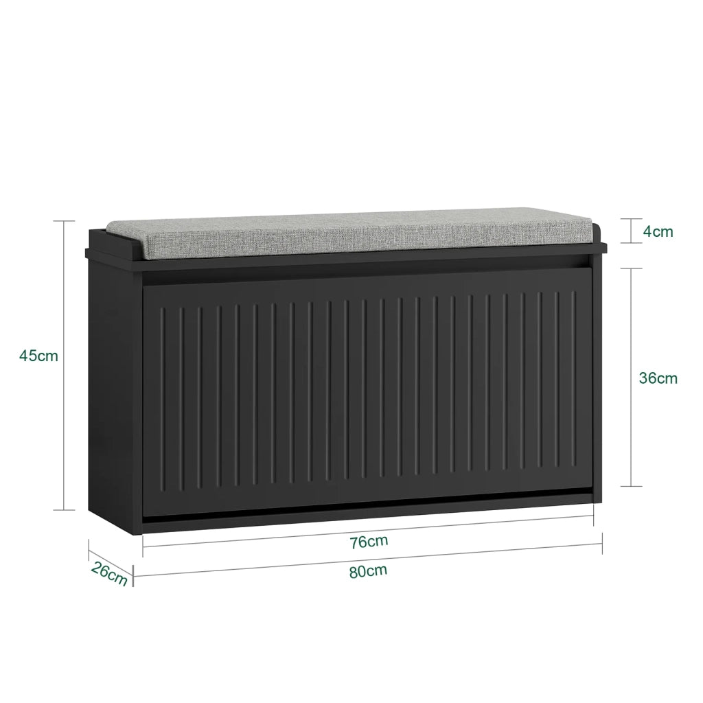 Scarpiera da Ingresso Scarpiera con ribalta Cassapanca Portascarpe con cuscino,Nero, L62xP25xA46cm FSR98-SCH