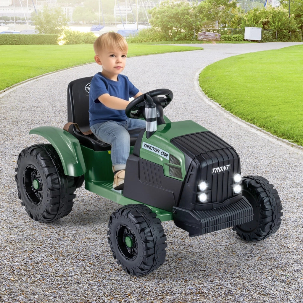 Trattore a pedali elettrico 24v per bambini veicolo con rimorchio staccabile-Trattore pedali per bambini partenza morbida Verde scuro