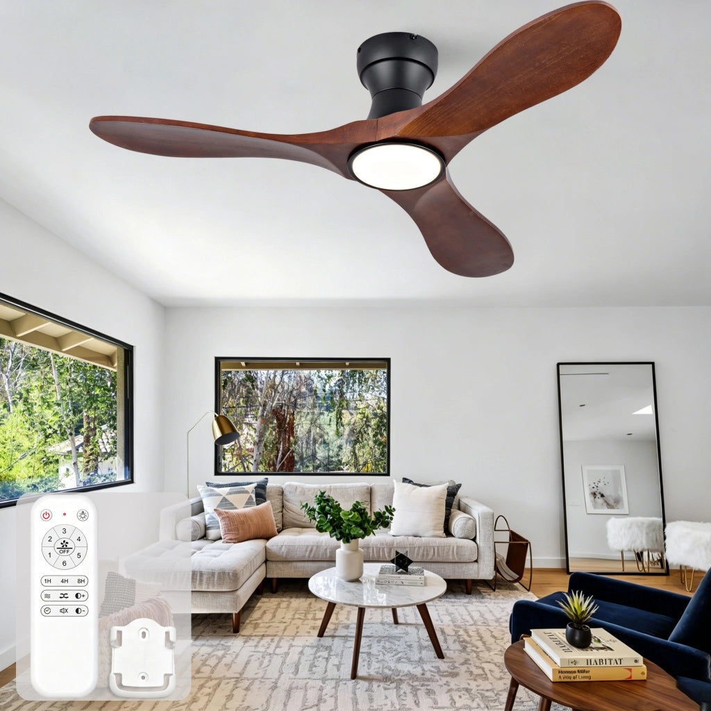 Ventilatore da soffitto 42 pollici con illuminazione e telecomando, 3 pale legno massello sagomate, 3CCT dimmerabile, 6 velocit¨¤ silenzioso