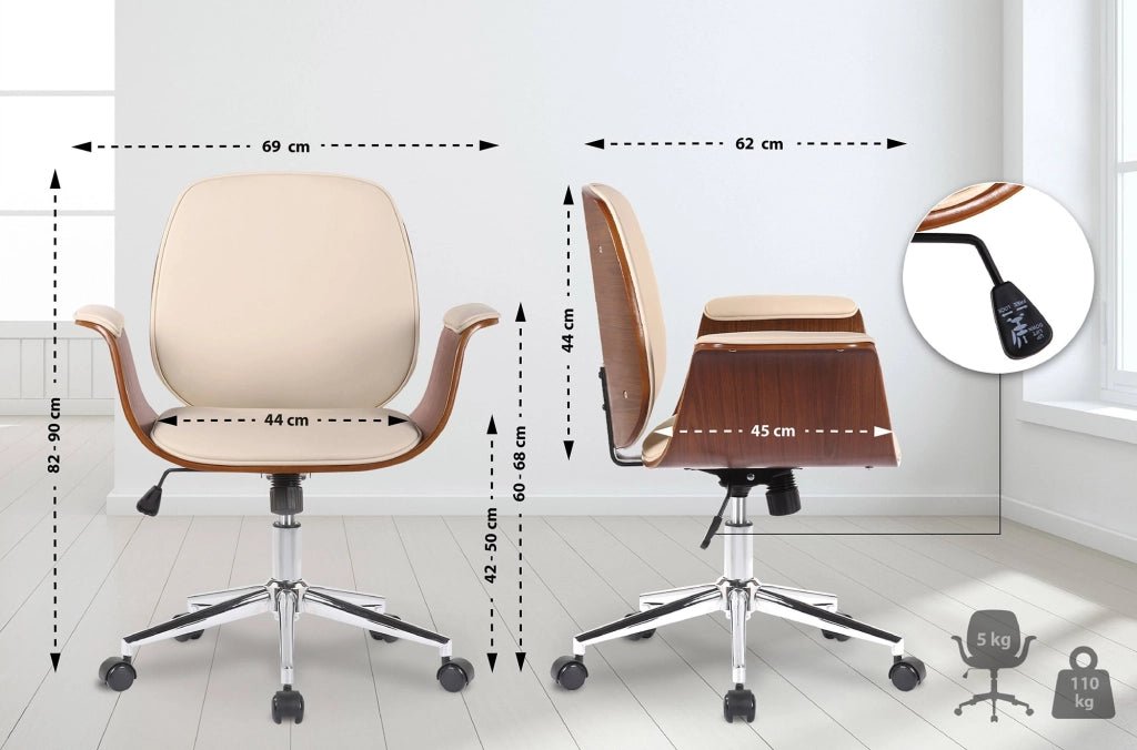 Sedia ufficio Kemberg in similpelle Noce/crema