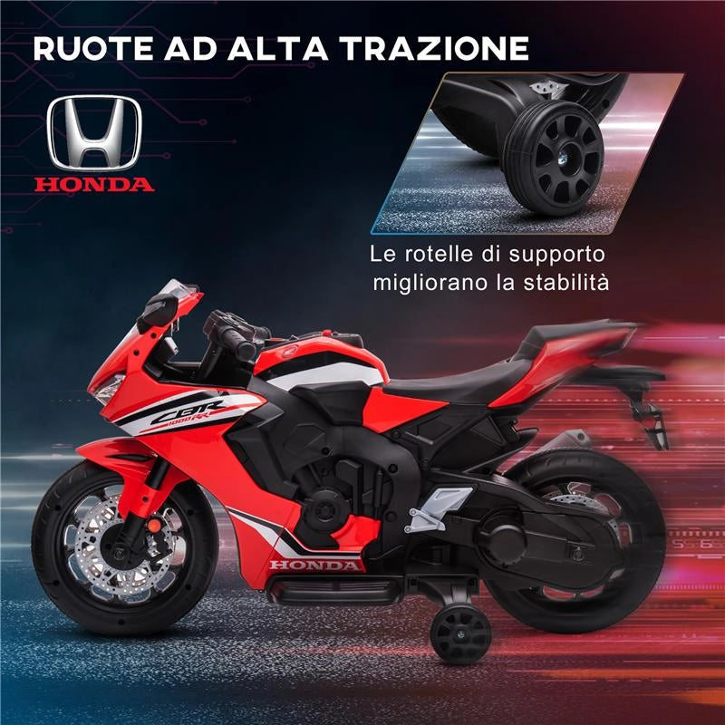 MOTO ELETTRICA PER BAMBINI CON LICENZA HONDA, BATTERIA 6V RICARICABILE, VELOCITÓ 3KM/H, ROSSO