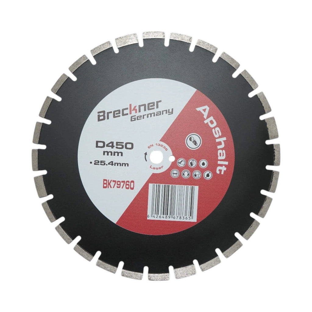 Disco diamantato segmentato 450x25,4 mm, segmento A40 12 mm per asfalto, calcestruzzo fresco Breckner Germany
