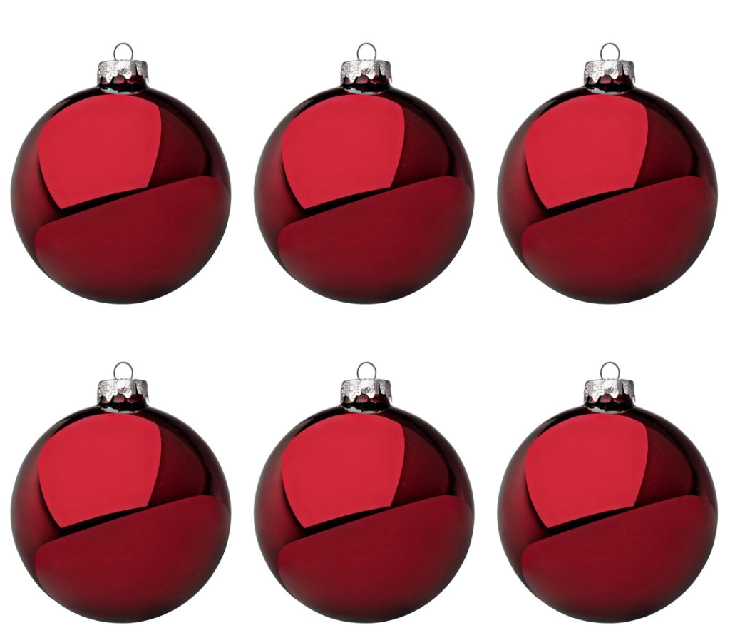 Palline di Natale in Vetro Rosso Scuro Lucido Decorazioni Addobbi Albero Diametro: 80 mm