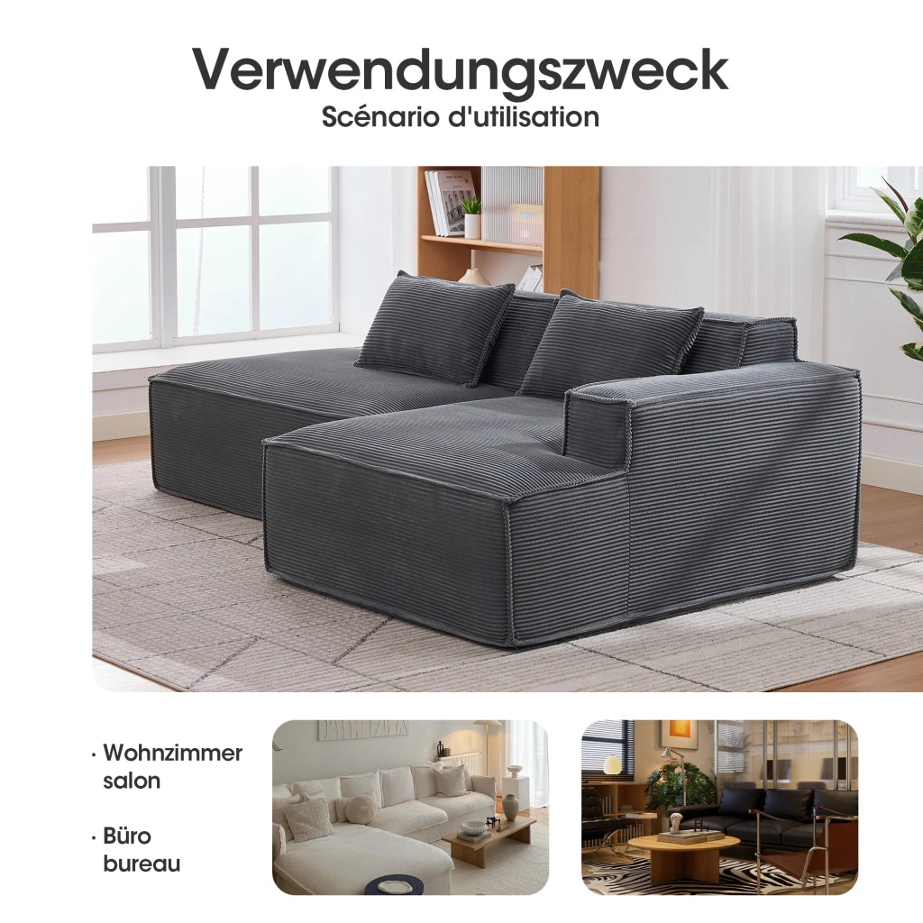 Divano Dritto 3 Posti con Cuscini in Poliestere Grigio